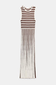 Robe longue à rayures plissée texturée