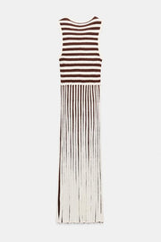 Robe longue à rayures plissée texturée