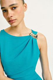 Robe midi drapée à application dorée