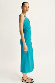 Robe midi drapée à application dorée