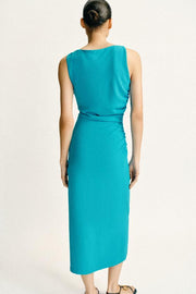 Robe midi drapée à application dorée