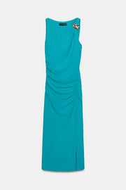 Robe midi drapée à application dorée