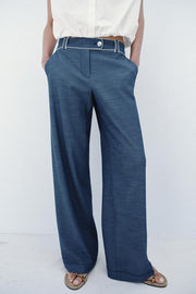 Pantalon large à passepoils contrastés