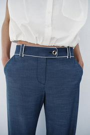 Pantalon large à passepoils contrastés