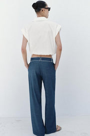 Pantalon large à passepoils contrastés