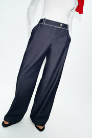 Pantalon large à passepoils contrastés