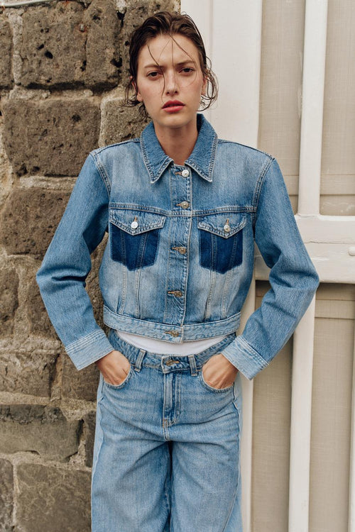 Blouson Z1975 court contrasté en denim