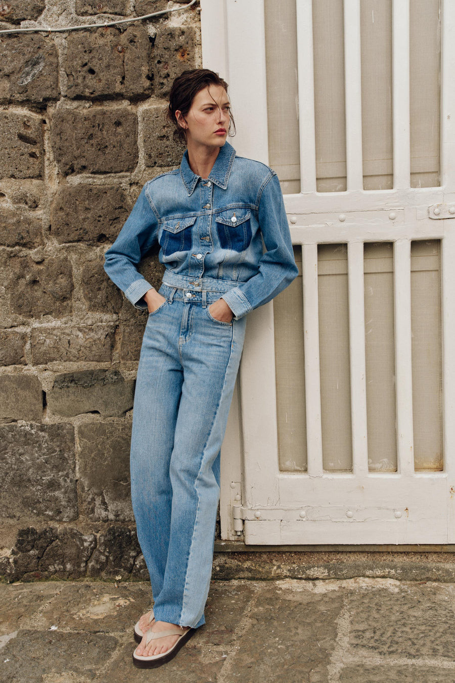 Blouson Z1975 court contrasté en denim