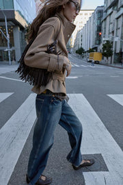 Manteau court en laine avec ceinture