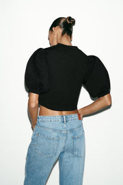 Top en maille à manches bouffantes