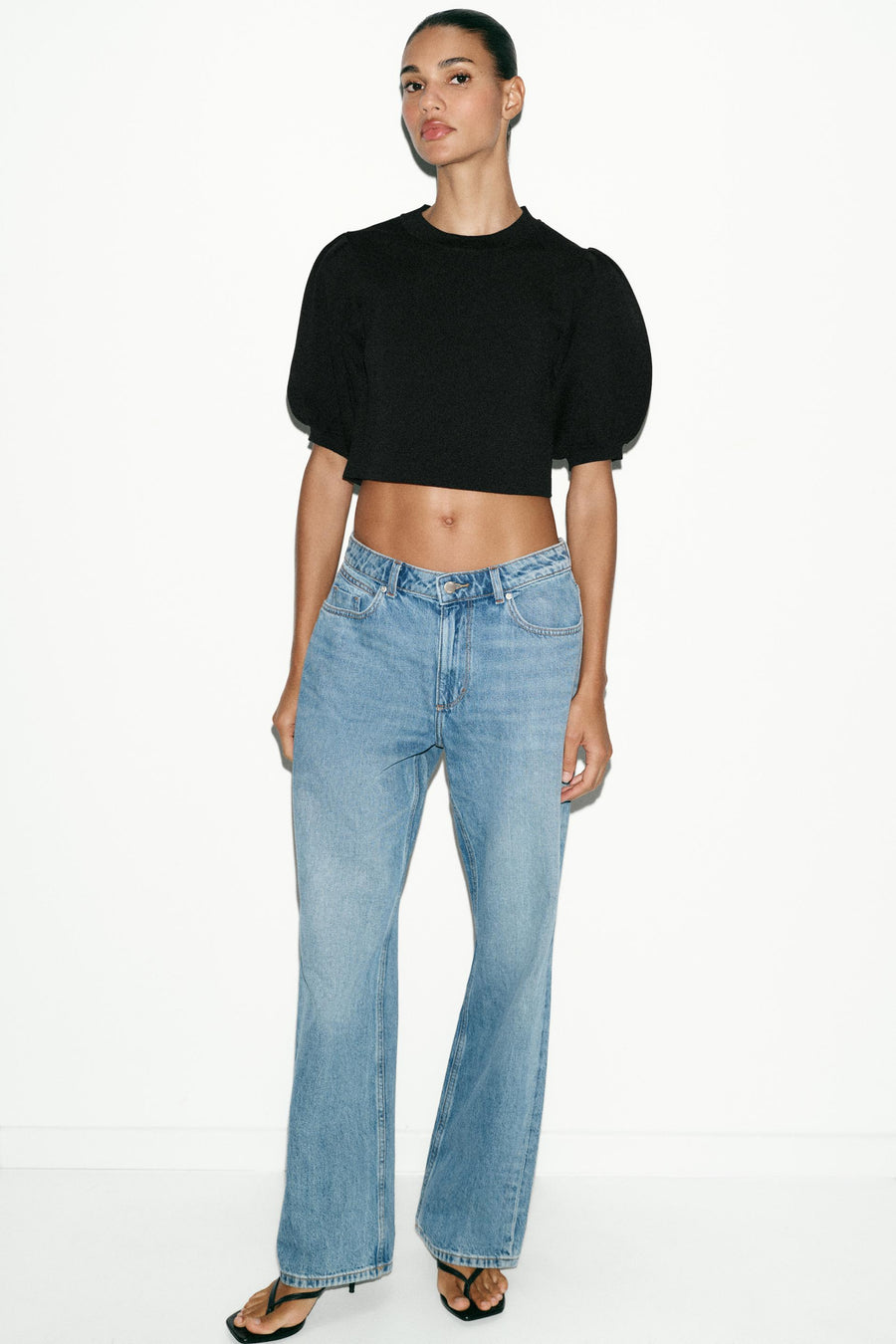 Top en maille à manches bouffantes