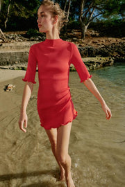 Robe courte en maille côtelée