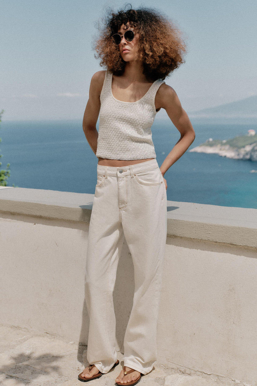 Top en maille à sequins et fil métallisé