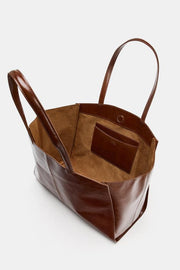 Cabas en cuir à surpiqûres